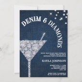 Invitation Denim and Diamonds Elegant Blue Jeans Birthday (Devant)