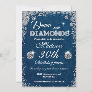 Invitation Denim and Diamonds Fête d'anniversaire 