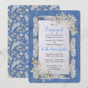 Invitation Denim avec dentelle de crème et perles