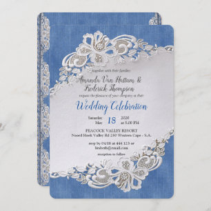 Invitation Denim avec dentelle de fleur de crème