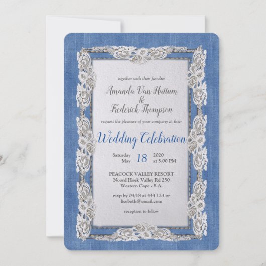 Invitation Denim avec dentelle de fleur de crème (Devant)