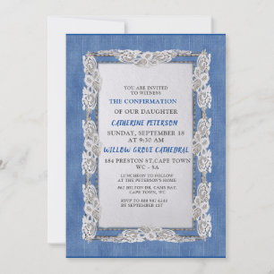 Invitation Denim avec dentelle de fleurs crème