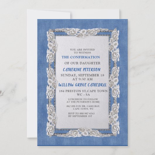 Invitation Denim avec dentelle de fleurs crème (Devant)