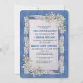 Invitation Denim avec dentelle de fleurs crème et perles (Devant)