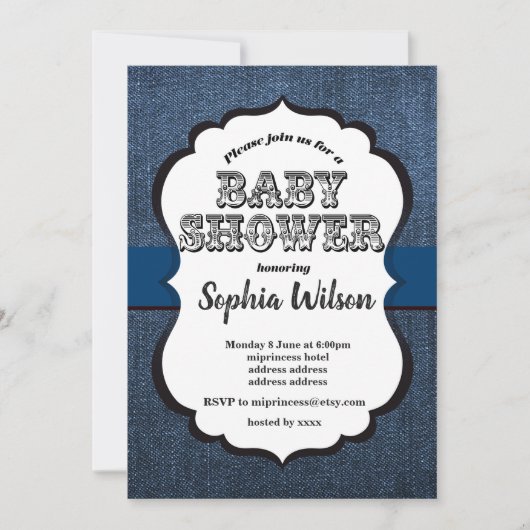 Invitation Denim, Baby shower (Devant)