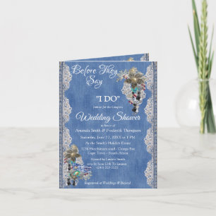 Invitation Dénim bleu, dentelle fleurie et bijoux en costume