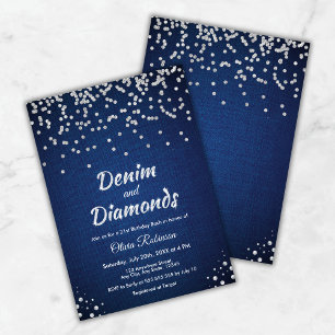 Invitation Denim bleu et diamants 21e anniversaire