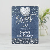 Invitation Denim & Bling Diamonds Sweet 16 Anniversaire (Debout devant)