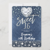 Invitation Denim & Bling Diamonds Sweet 16 Anniversaire (Devant)