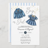 Invitation Denim Blue Jean Boy or Girl Gender Reveal (Devant / Derrière)