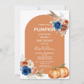 Invitation Denim Blue Rust Orange Citrouille Baby shower Flor (Devant)