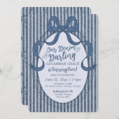 Invitation Denim Coquette Bow Blue Jean Baby Birthday (Devant / Derrière)