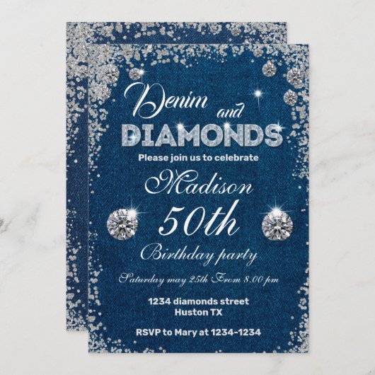 Invitation Denim, Denim et Diamonds 50e anniversai (Devant / Derrière)