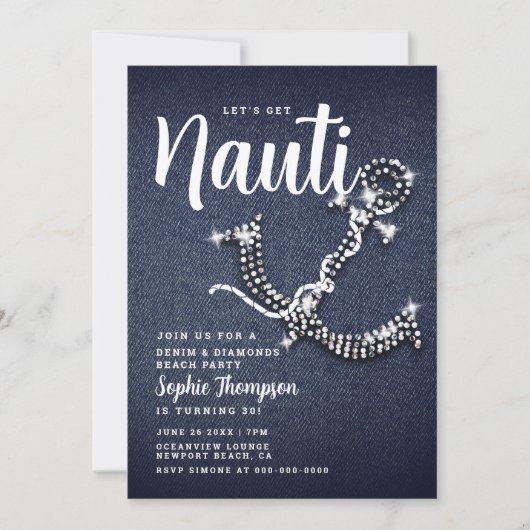 Invitation Denim Diamond Ancre Obtenez Nauti Anniversaire (Devant)