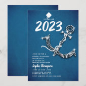 Invitation Denim Diamond Bling Ancre Beach Graduation Party (Devant / Derrière)