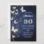 Invitation Denim Diamond Bling Vines Papillon fête d'annivers (Devant)