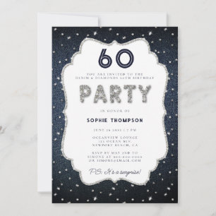 Invitation Denim Diamond Parties scintillant Frame 60e fête d