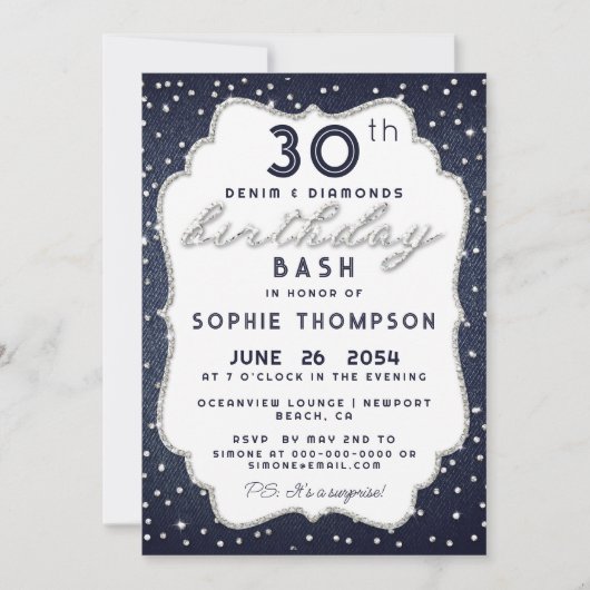 Invitation Denim Diamond Parties scintillant N'Importe Quel  (Devant)