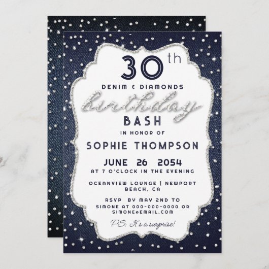 Invitation Denim Diamond Parties scintillant N'Importe Quel Â (Devant / Derrière)