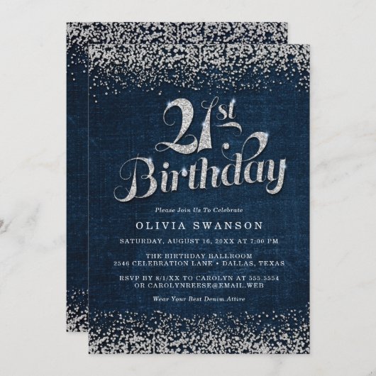 Invitation Denim & Diamonds 21e fête d'anniversaire (Devant / Derrière)