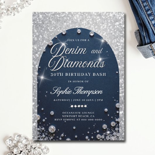 Invitation Denim Diamonds Arch Bling 30e Anniversaire