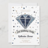Invitation Denim Diamonds Blanc Bleu Parties scintillant 21e  (Devant)