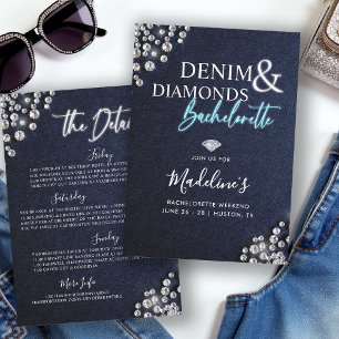 Invitation Denim Diamonds bleu blanc Bachelorette Itinéraire
