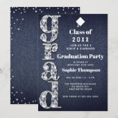 Invitation Denim Diamonds Bling 2023 Chic Graduation Party (Devant / Derrière)