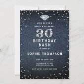 Invitation Denim Diamonds Bling 30e fête d'anniversaire (Devant)