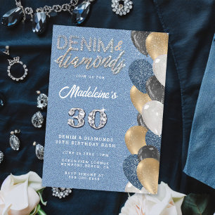 Invitation Denim Diamonds Bling Balloons Arch Anniversaire
