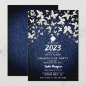 Invitation Denim Diamonds Bling Butterflies Graduation Party (Devant / Derrière)
