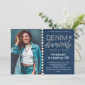 Invitation Denim Diamonds Bling Classy Photo 30e anniversaire (Debout devant)