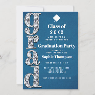 Invitation Denim Diamonds Bling Élégant Parti de graduation