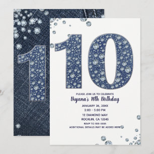 Invitation Denim & Diamonds Bling Étincelle 10ème 10 Annivers