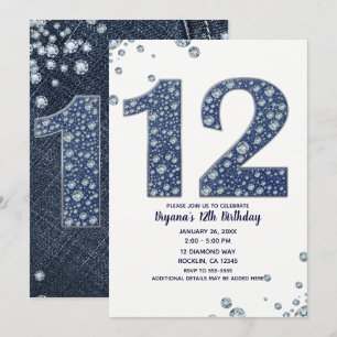 Invitation Denim & Diamonds Bling Étincelle 12ème 12 Annivers