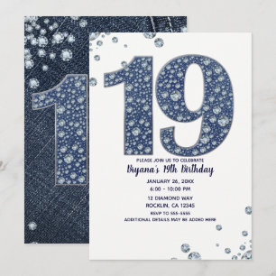 Invitation Denim & Diamonds Bling Étincelle 19TH 19 Anniversa