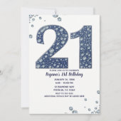 Invitation Denim & Diamonds Bling Étincelle 21 ans 21e Annive (Devant)