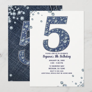 Invitation Denim & Diamonds Bling Étincelle 5e 5 Anniversaire