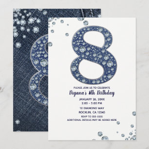 Invitation Denim & Diamonds Bling Étincelle 8e 8 Anniversaire