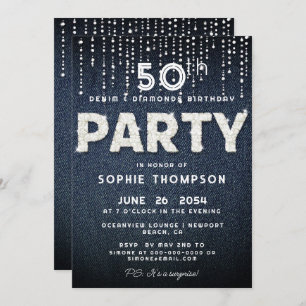 Invitation Denim Diamonds Bling Parties scintillant Classic A
