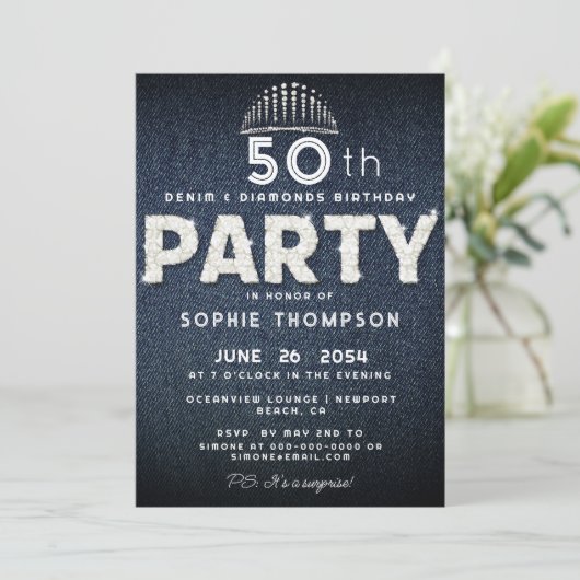 Invitation Denim Diamonds Bling Parties scintillant Tiara fêt (Debout devant)