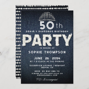 Invitation Denim Diamonds Bling Parties scintillant Tiara fêt