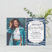 Invitation Denim Diamonds Bling Pearls Photo 40e anniversaire (Debout devant)