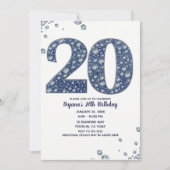Invitation Denim & Diamonds Bling Sparkle 20E 20 Anniversaire (Devant)