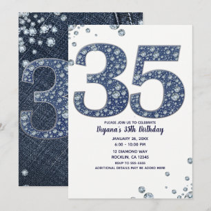 Invitation Denim & Diamonds Bling Sparkle 35TH 35 Anniversair