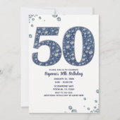 Invitation Denim & Diamonds Bling Sparkle 50E 50 Anniversaire (Devant)