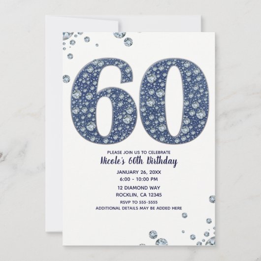Invitation Denim & Diamonds Bling Sparkle 60E 60 Anniversaire (Devant)