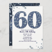 Invitation Denim & Diamonds Bling Sparkle 60E 60 Anniversaire (Devant / Derrière)