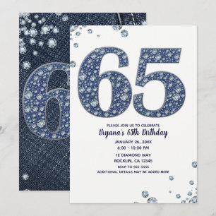 Invitation Denim & Diamonds Bling Sparkle 65TH 65e Anniversai