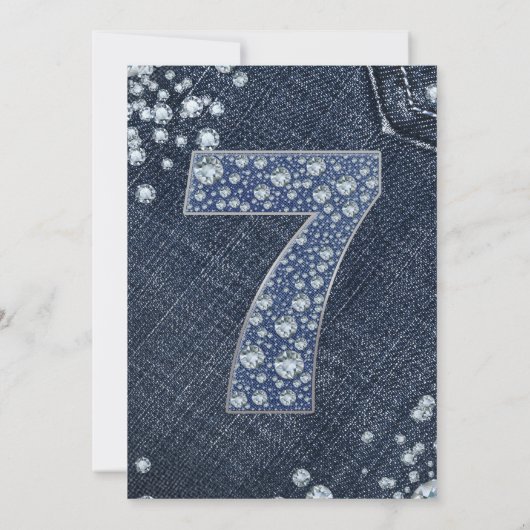 Invitation Denim & Diamonds Bling Sparkle 7e 7 Anniversaire (Dos)